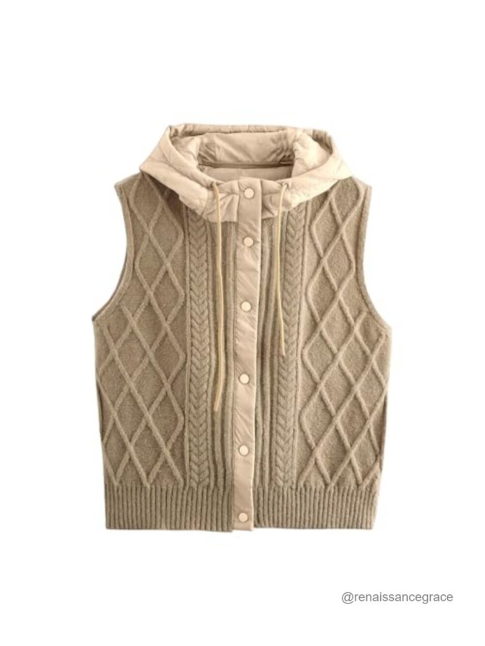 Quilted Hooded Knit Vest Lightweight Padded Sleeveless Snap Front Jacket